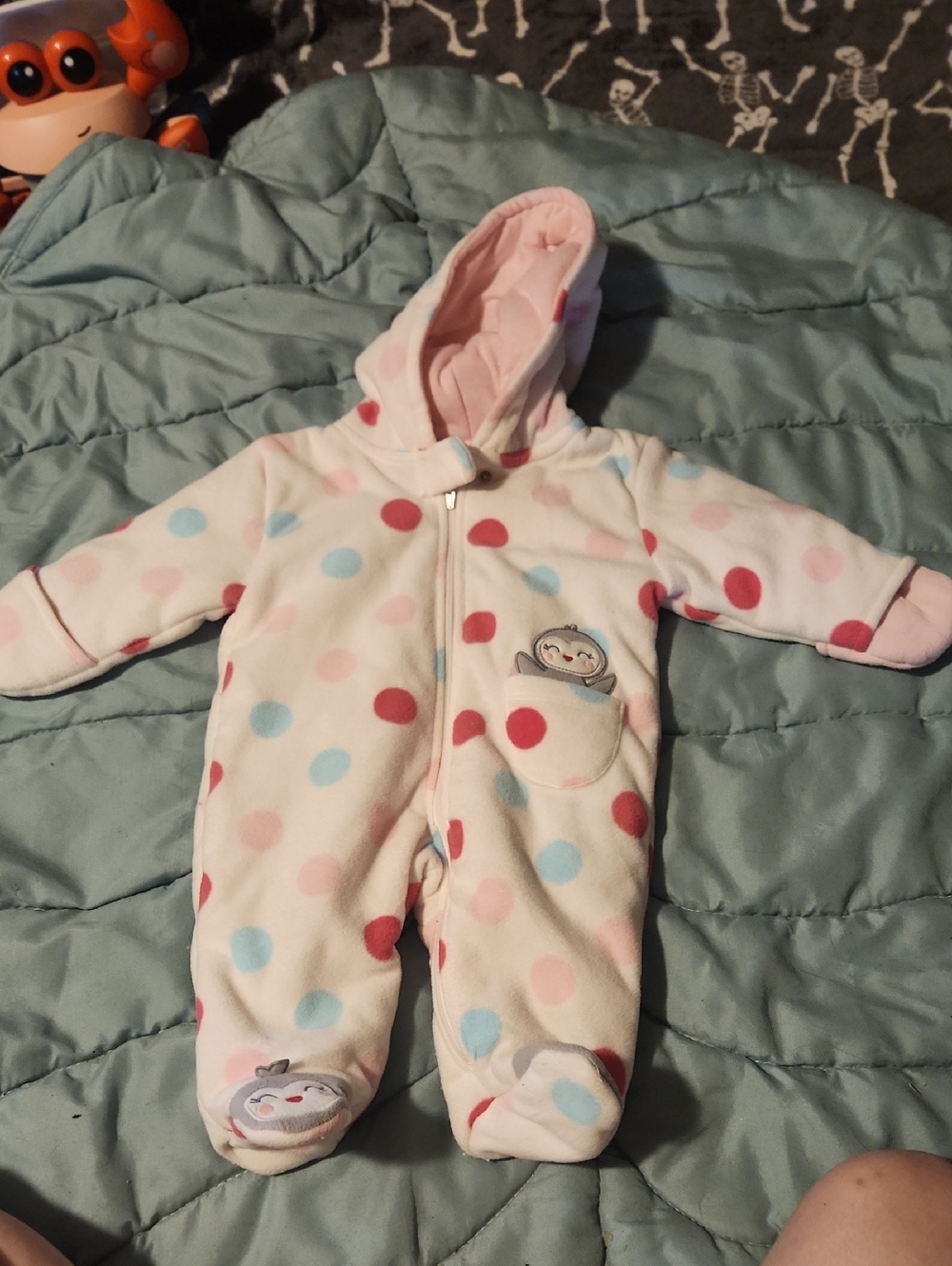 Carter's Pink Hooded Polka Dot Fleece One-Piece